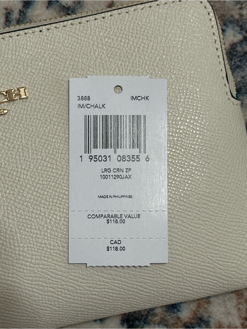 Coach Large Corner Zip Wristlet in Chalk White with Gold Logo - Picture 4 of 4